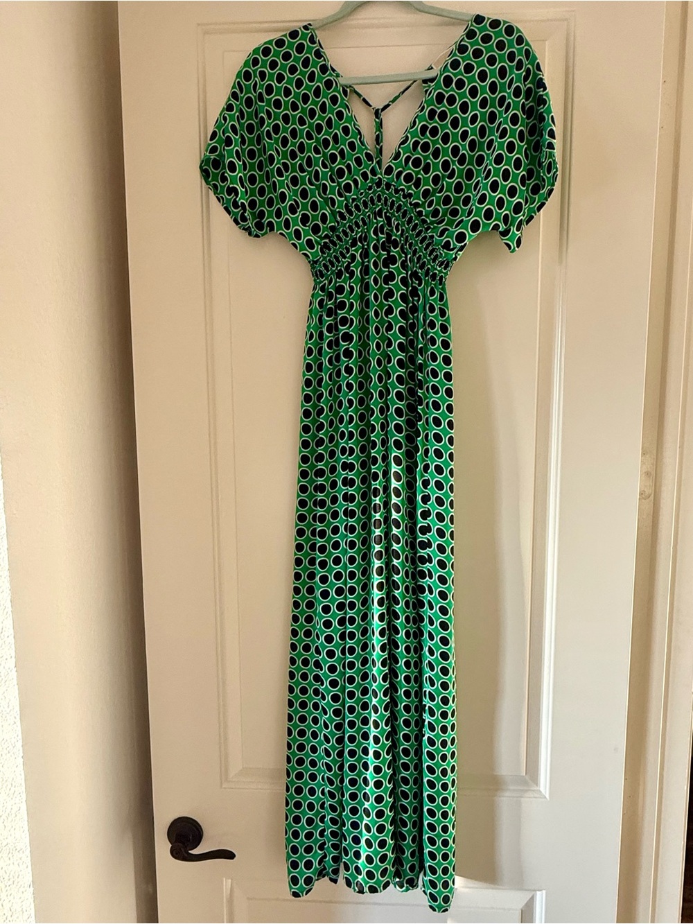 Michael Kors Green & Black Polka Dot Maxi Sundress Dress V-Neck